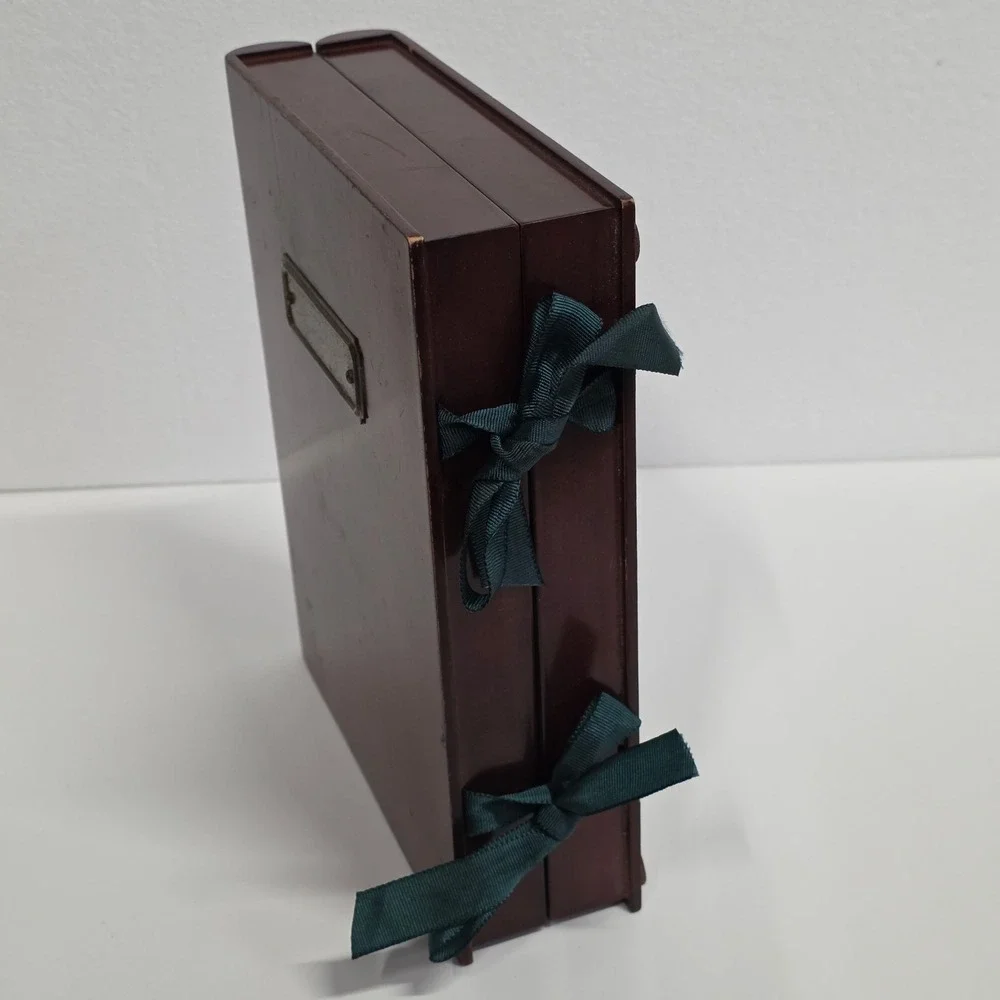 Vintage 1994 Bombay Company Wood Stationery Box Ribbon Tie Mahogany Finish